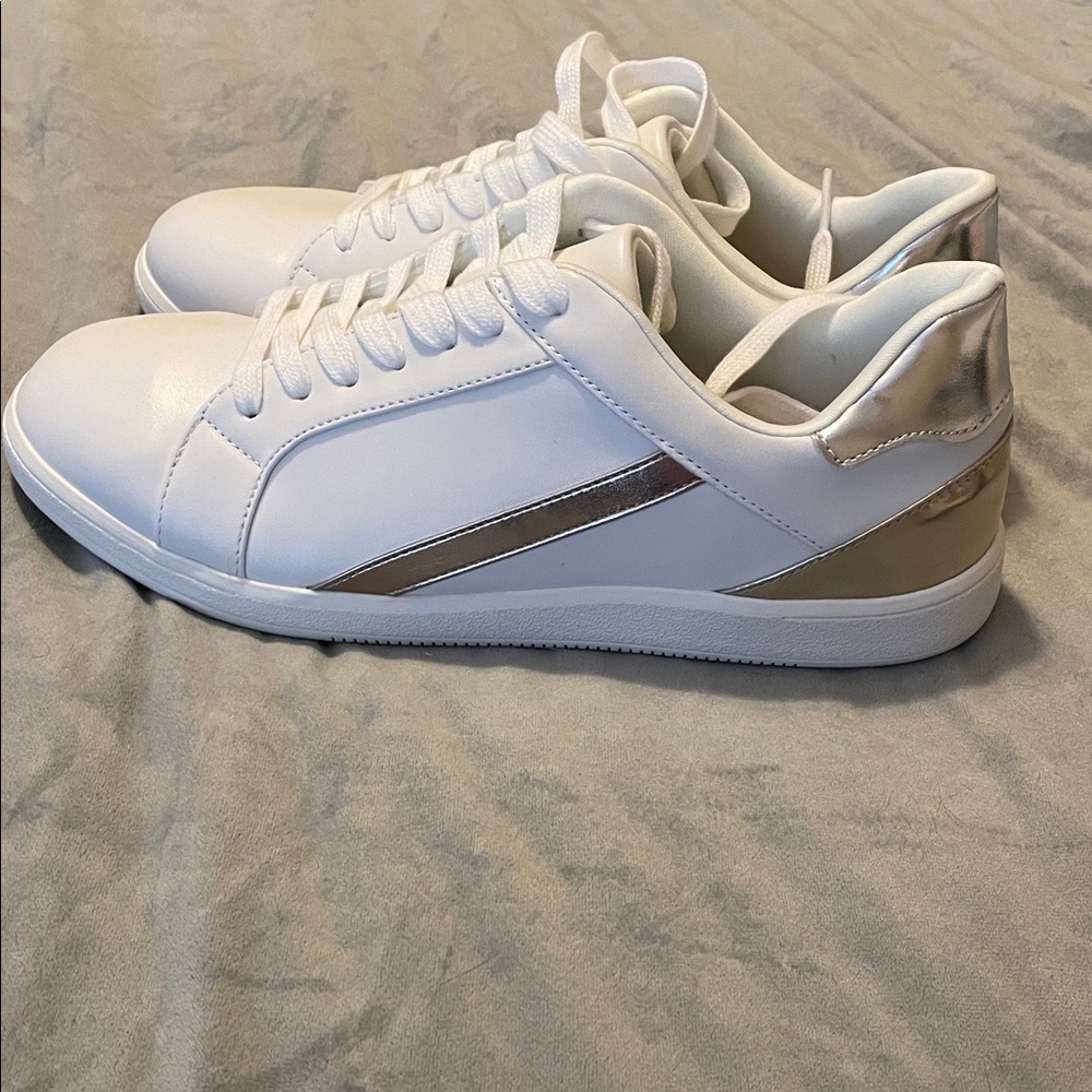 NIB White Sneakers with Metallic Accents